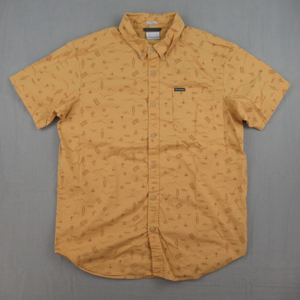Columbia Shirt Mens Size M Orange Regular Fit Short Sleeve Button Down AM0094